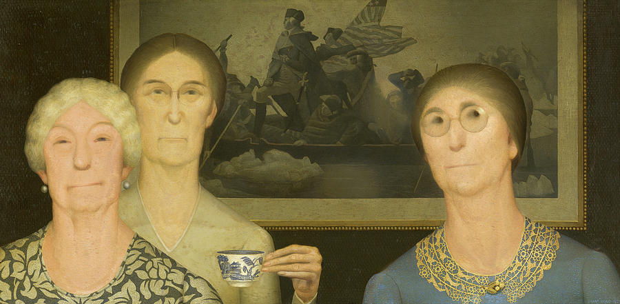 Tea Painting - Daughters of Revolution, 1932 by Grant Wood