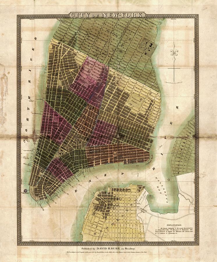 David H Burr S Map Of New York City Lower Manhattan Drawing By History Prints Fine Art