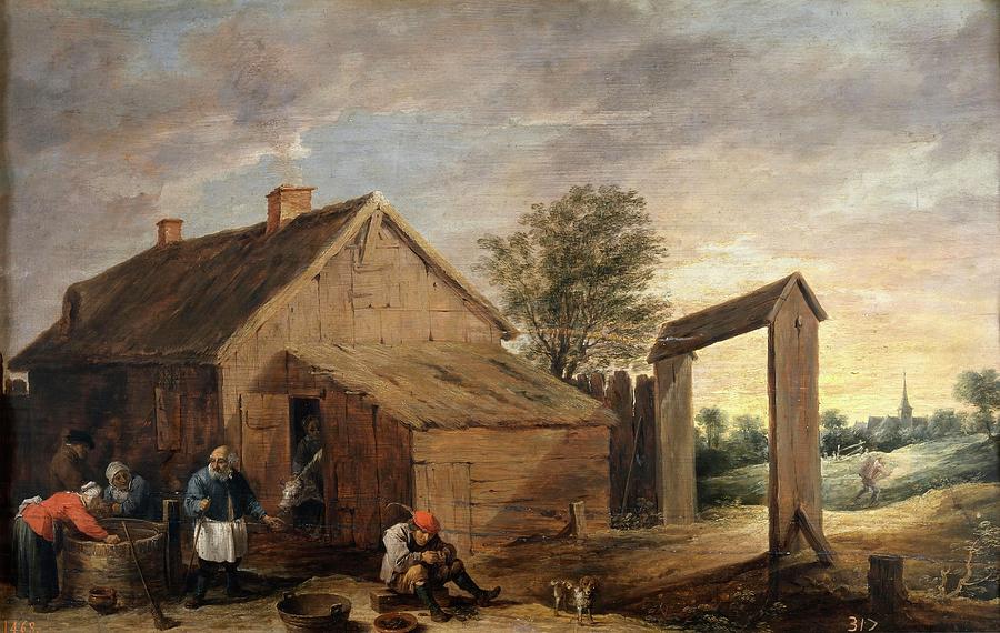 David Teniers / Villagers conversing, 1640-1650, Flemish School. Painting by David Teniers the Younger -1610-1690-