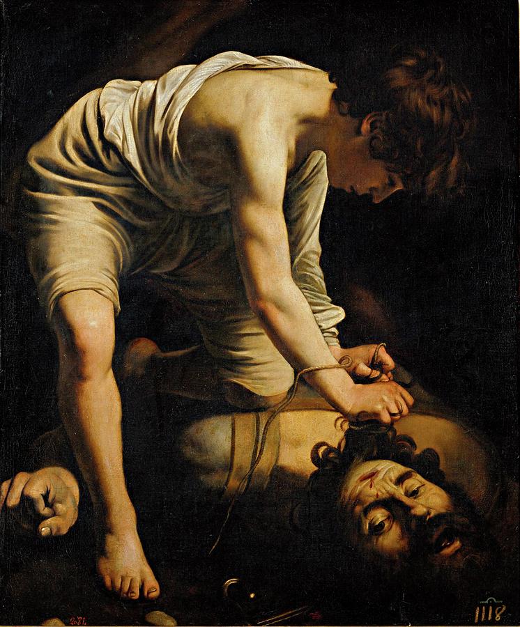 David Victorious over Goliath, ca. 1600, Italian School, Oil on canvas, 110,4 cm ... Painting by Caravaggio -c 1570-1610-