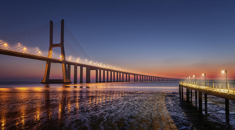 Bridge Photograph - Dawn At Vasco Da Gama (ii) by Antoni Figueras