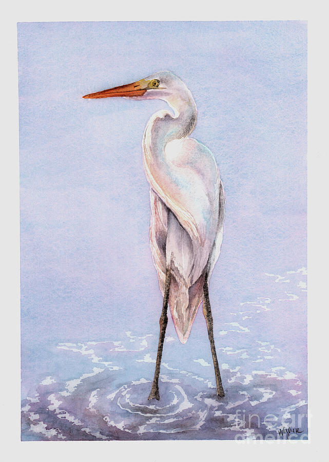 Dawn Egret Painting by Hilda Wagner