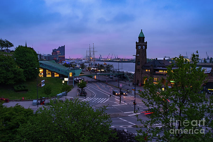 Dawn over the port and city Hamburg panorama Photograph by Marina Usmanskaya