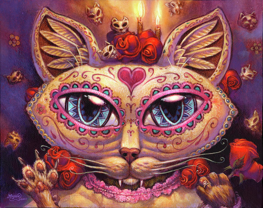 Day of the Dead Cat Painting by Jeff Haynie