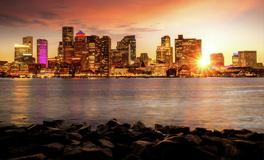 Day to night cityscape photo for Boston city skyline Photograph by Anek Suwannaphoom