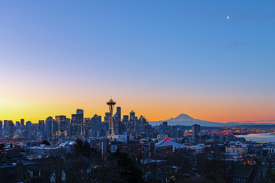 Daybreak in Winter Seattle  Digital Art by Michael Lee