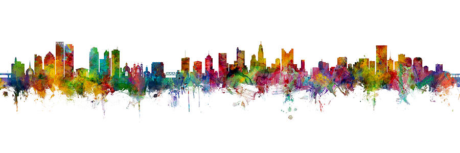 Dayton, Columbus and Richmond Skylines Mashup Digital Art by Michael Tompsett