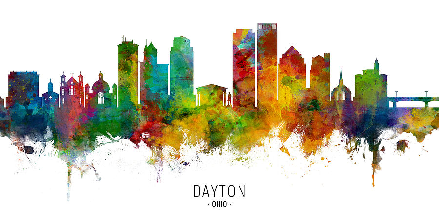 Skyline Digital Art - Dayton Ohio Skyline Panoramic by Michael Tompsett