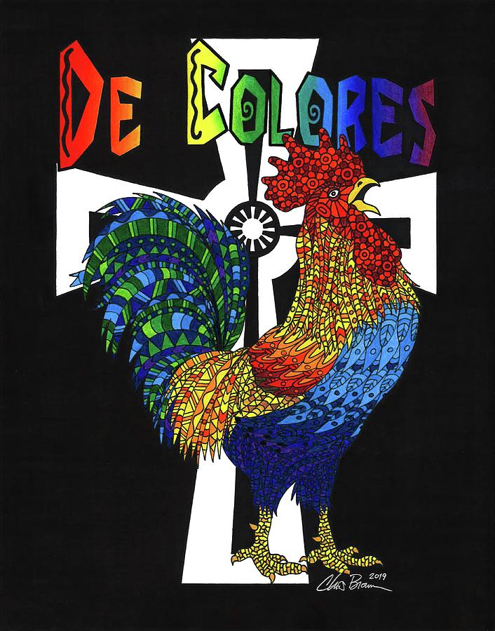 De Colores Rooster Drawing by Chris Brown