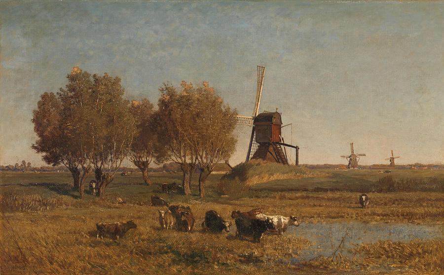 De Winkel near Abcoude. Painting by Paul Joseph Constantin Gabriel -1828-1903- Johannes Hubertus Leonardus de Haas -1832-1908-