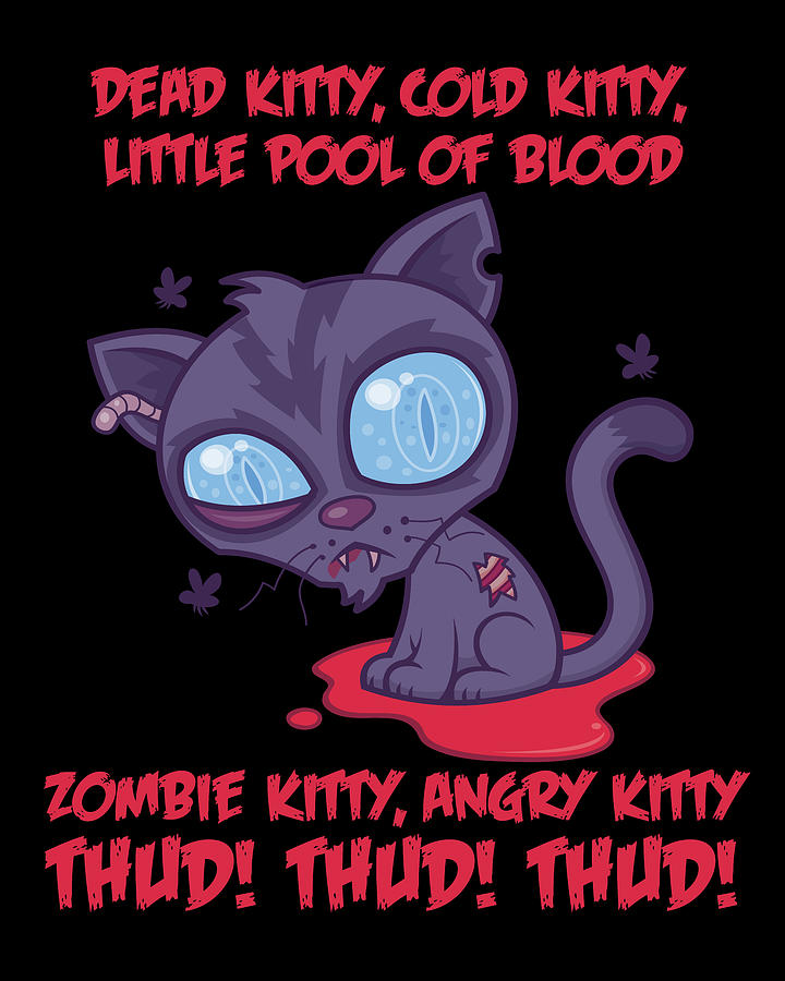 Halloween Digital Art - Dead Cold Angry Zombie Kitty by John Schwegel