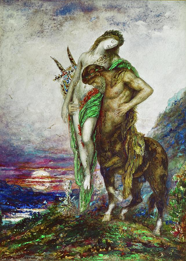 Dead poet carried by a Centaur. Oil on canvas -1870-. Painting by Gustave Moreau -1826-1898-