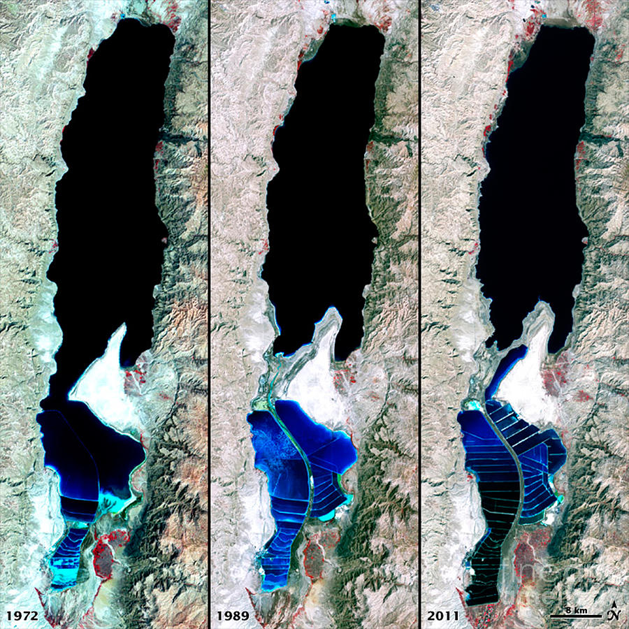 Dead Sea Over 39 Years Photograph by NASA USGS Robert Simmon