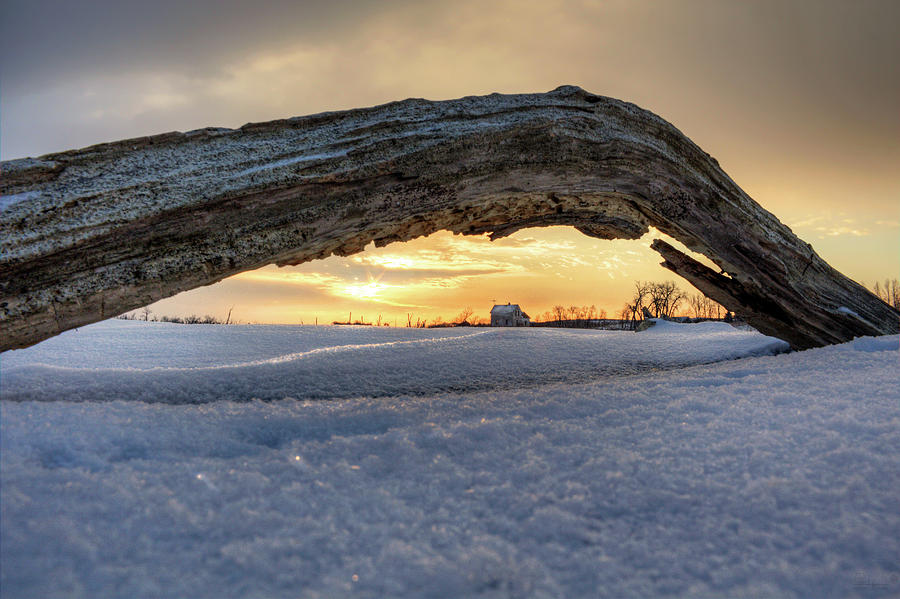 Deadwood Arch and Abandoned Farmstead at sunrise in ND Photograph by Peter Herman