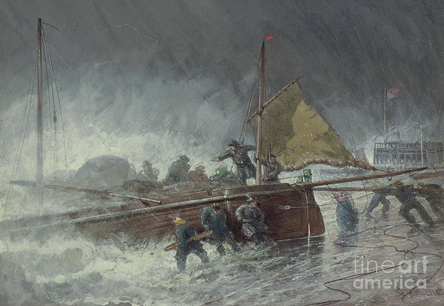 Deal Lugger Putting off in a Storm Painting by George Henry Andrews