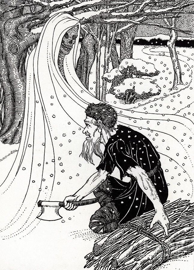 Death and the Woodman Drawing by Percy J Billinghurst