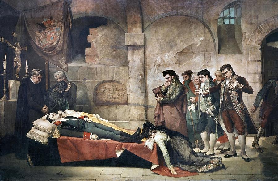 Death Of Daoiz Y Velarde, 1808. Jose Nin Y Tudo . Daoiz Luis. Velarde Pedro. Daoiz -hermana-. Painting by Josep Nin y Tudo -1840-1908-