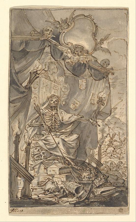 Death On A Canopied Throne Design For A Title Page  Godfried Maes Antwerp 1649-1700 Antwerp Painting