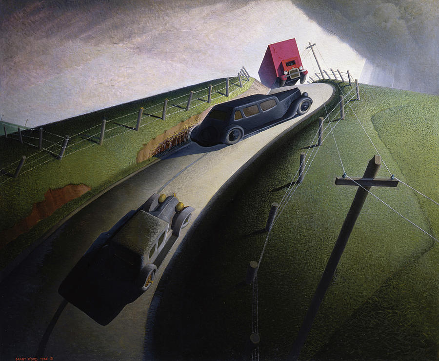 Car Painting - Death on the Ridge Road, 1935 by Grant Wood