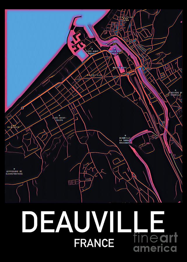Deauville City Map Digital Art by HELGE Art Gallery