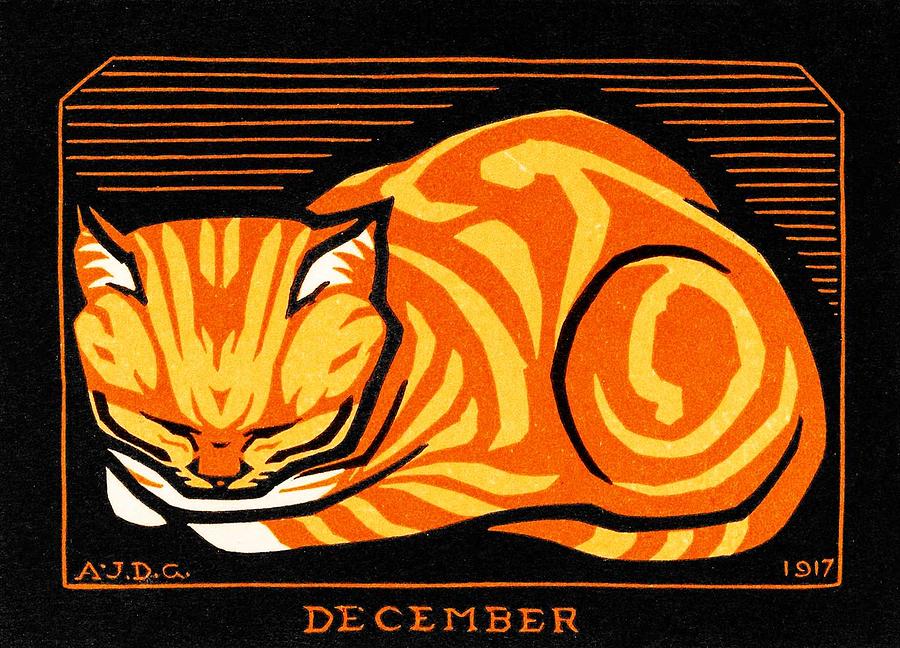 December Cat 1917 by Julie de Graag 1877-1924 Painting by Celestial Images
