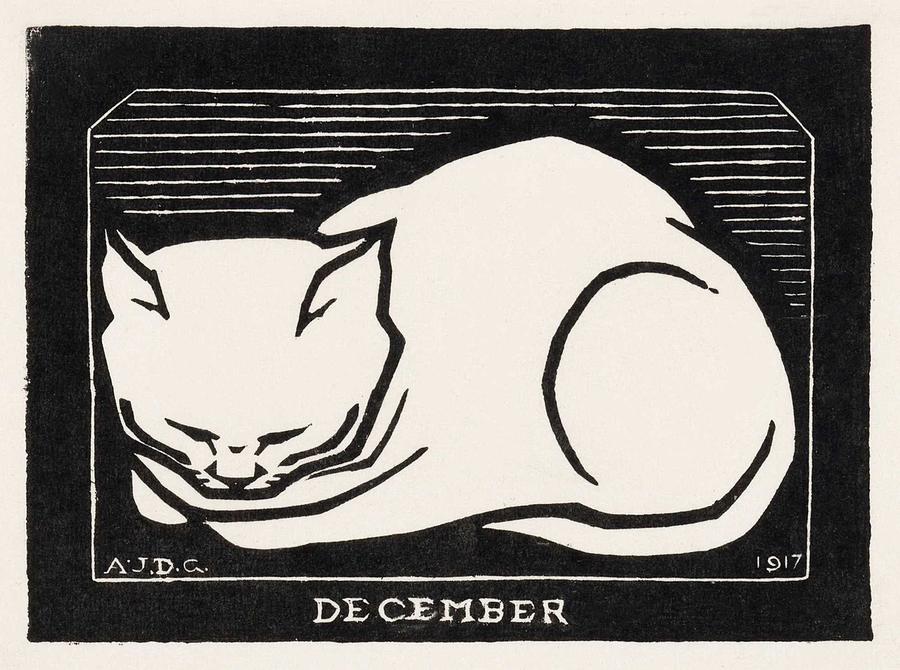 Cat Painting - December cat1917 by Julie de Graag 1877-1924 by Celestial Images
