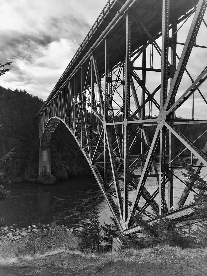 Deception Pass Bridge bw Photograph by Jerry Abbott