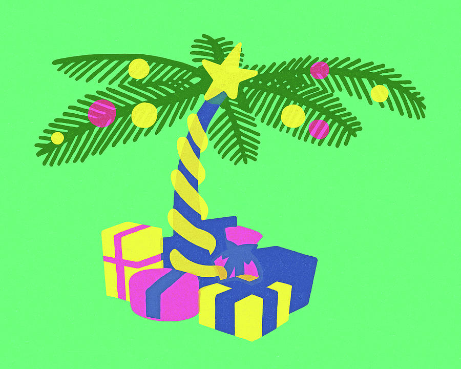 Christmas Drawing - Decorated Palm Tree with Presents by CSA Images