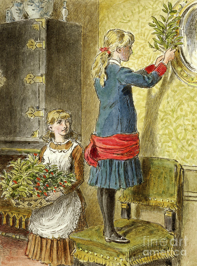 Decorating for Christmas Painting by Alfred W Cooper