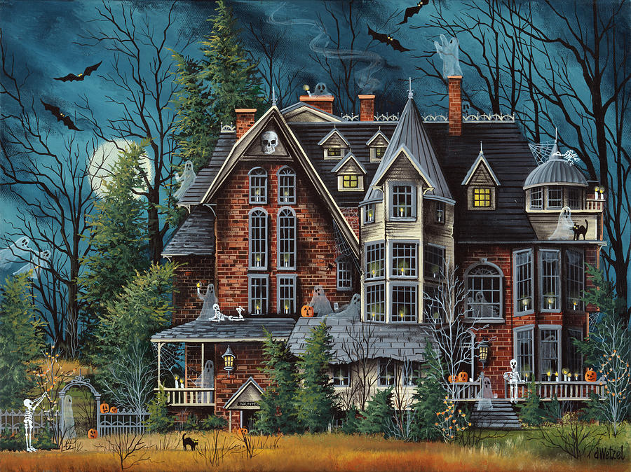 Halloween Painting - Decorating The Haunted House by Debbi Wetzel