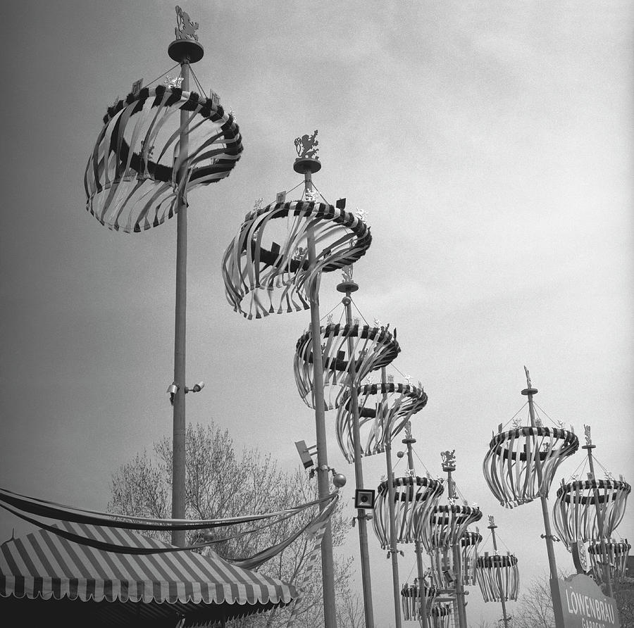 Decorations On Poles , B&w, High Section Photograph by George Marks