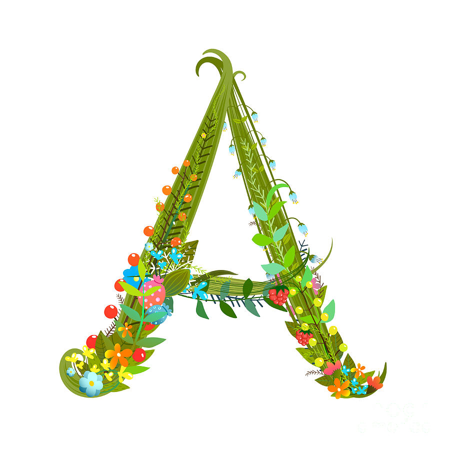 Delicate Digital Art - Decorative Botanical Elegant Alphabet by Popmarleo
