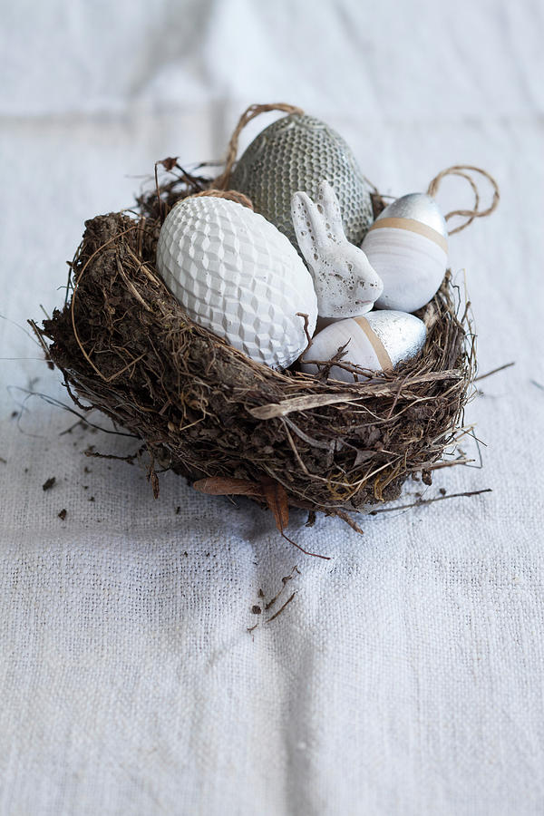 Decorative Eggs And Easter Bunny In Easter Nest Photograph by Katrin Winner