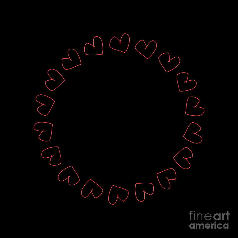 Decorative frame, simple 3d rendering illustration of red hearts in circle on black background for valentines Digital Art by Joaquin Corbalan