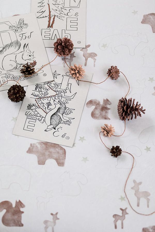 Decorative Idea Using Pine Cones And Forest Animal Motifs Photograph by Studio27neun