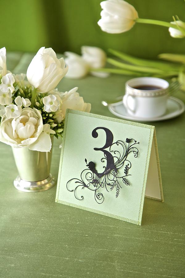 Decorative Place Card With Number 3 On Festive Table Photograph by Andre Baranowski