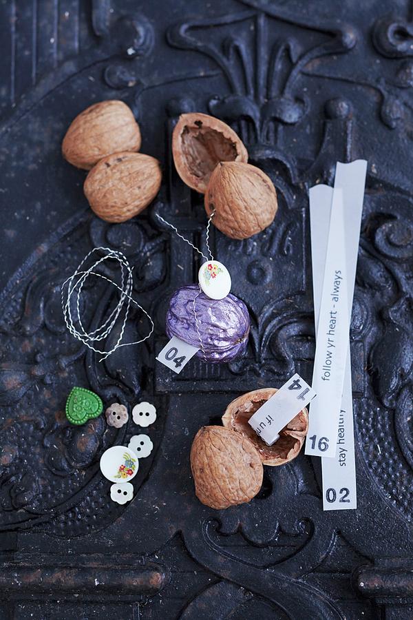 Decorative Walnuts For A Homemade Advent Calendar Photograph by Anke Schtz