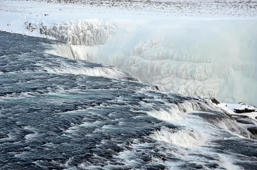 Deep Blue Waters in Winter of Gullfoss Waterfall Iceland Photograph by Shawn OBrien