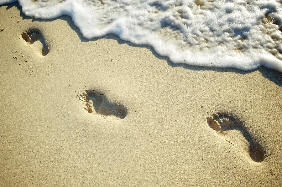 Deep Footprints Soft Sand Foamy Wave Photograph by Peskymonkey