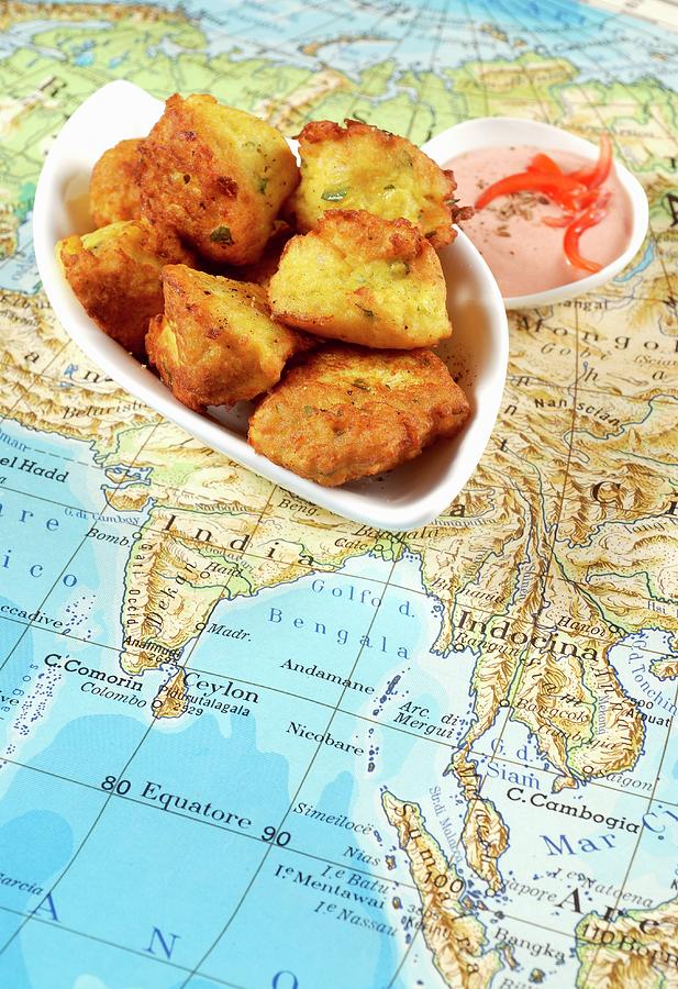 Deep-fried Cauliflower And Chickpea Dumplings With Pepper Dip india Photograph by Franco Pizzochero