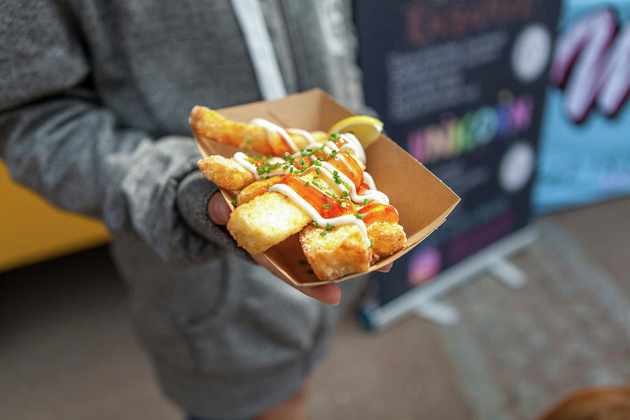 Deep-fried Halloumi With Mayonnaise And Chilli Sauce Photograph by Lara Jane Thorpe