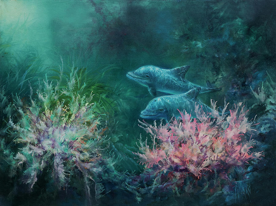 Deep Sea Dolphins Painting by Lynne Pittard