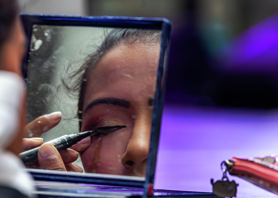 Deepavali NYC 10_6_19 Woman Applying Makeup Photograph by Robert Ullmann
