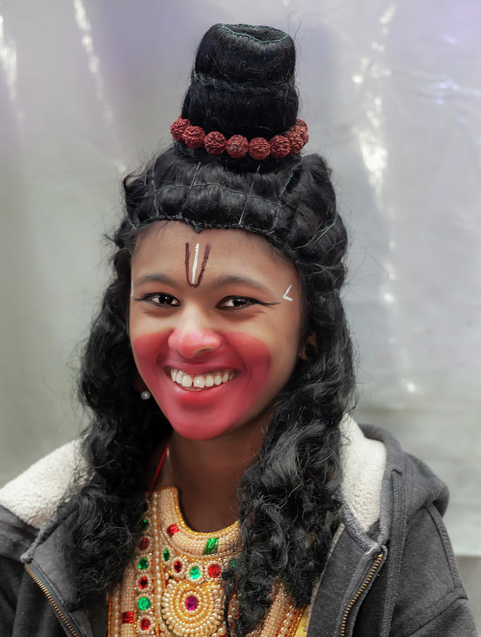 Deepavali NYC 10_6_19 Young Female Dancer in Ornate Wig Photograph by Robert Ullmann