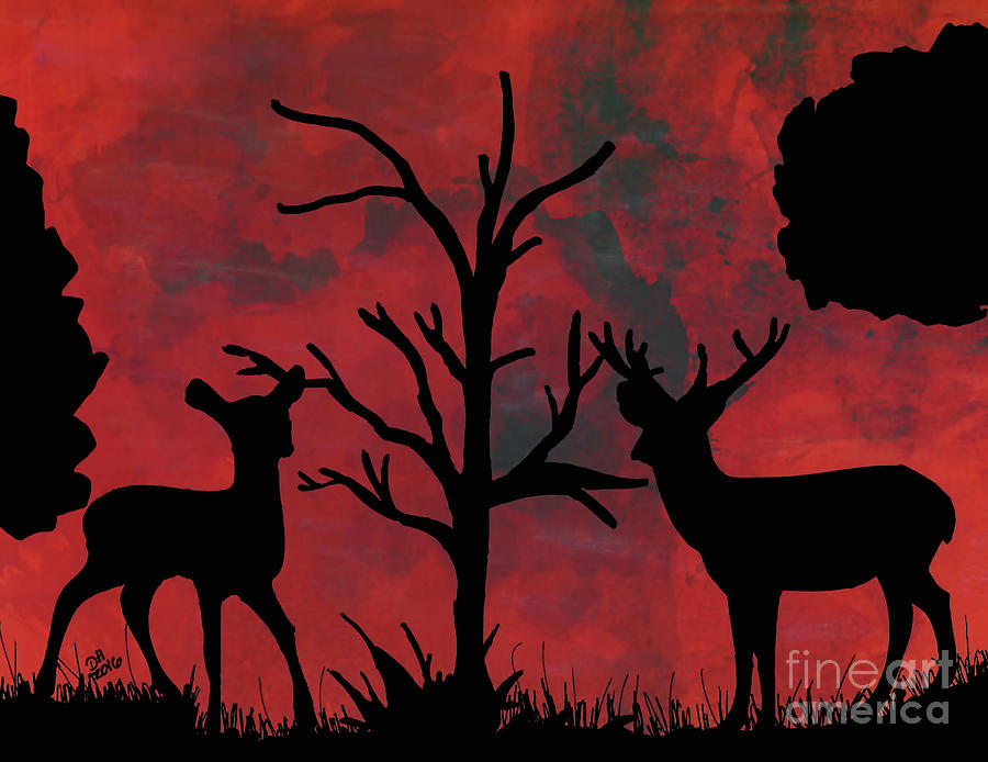 Deer At Sunset Drawing Drawing by D Hackett