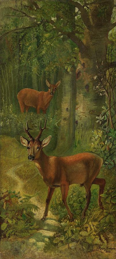 Rosa Bonheur Painting - Deer At The Edge Of The Forest by Rosa Bonheur