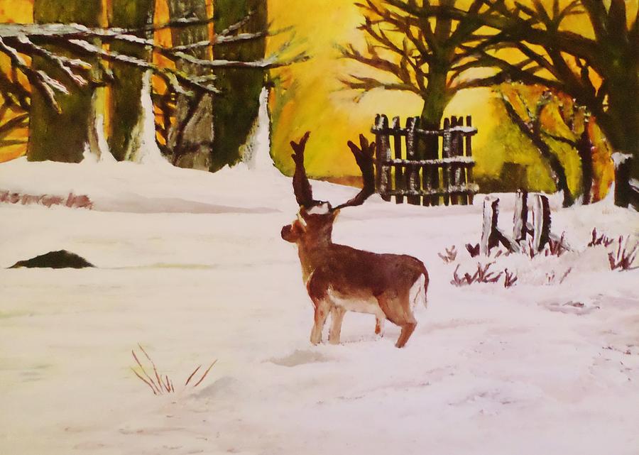 Deer by the Golden Sky Painting by Christy Saunders Church