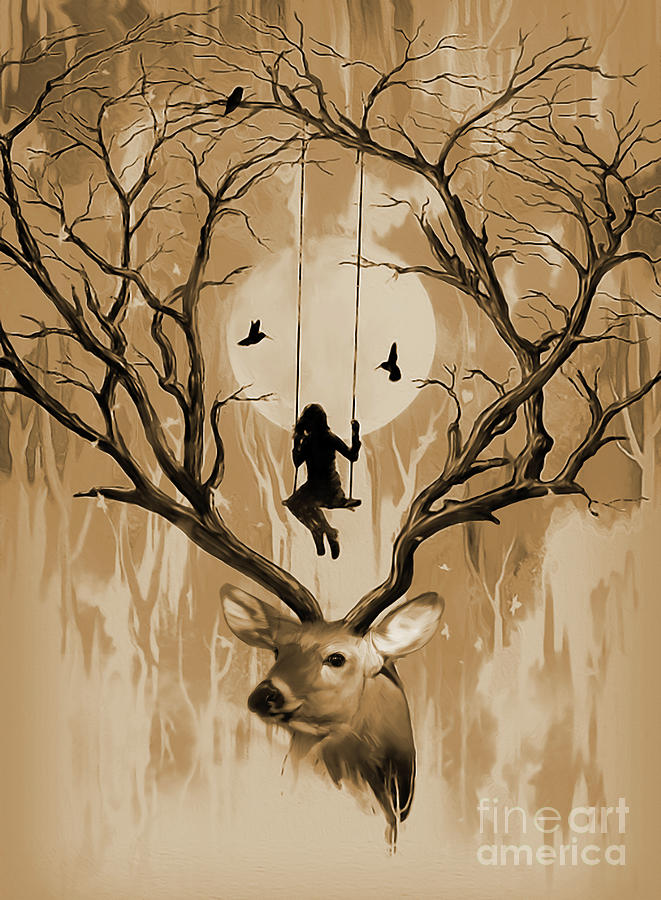 Deer Painting - Deer dream 01 by Gull G