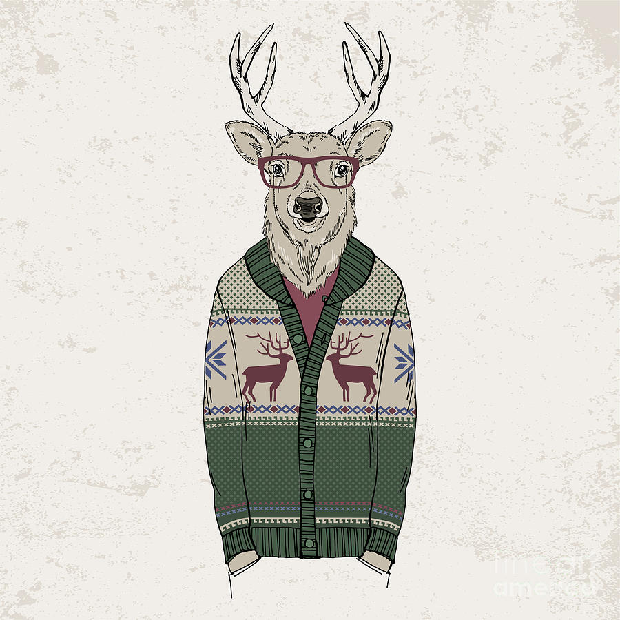 Deer Dressed Up In Jacquard Pullover Digital Art by Olga angelloz ...