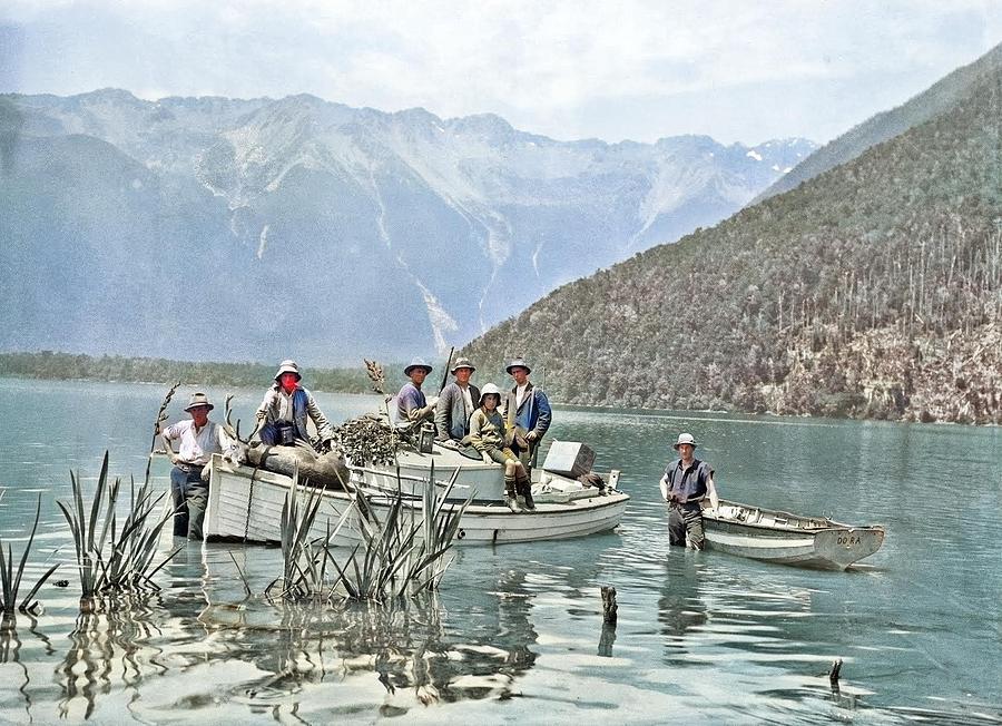 Deer Hunters In A Dinghy, Ca 1920s Colorized By Ahmet Asar Painting
